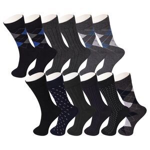 Hammer Anvil 12 Pack Mens Dress Socks Cotton Crew Socks Argyle Pattern Solid Set